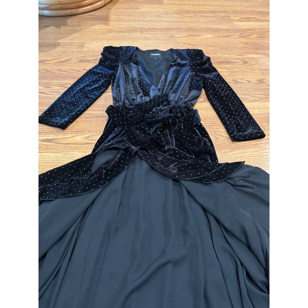 Retrofête Black Velvet Wrap Flora Dress Multicolor Polka Dot Women’s Size Small - Picture 11 of 15